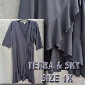 Terra & Sky Dove Gray Layered Ruffles Wrap Dress Size 1X (T-219)